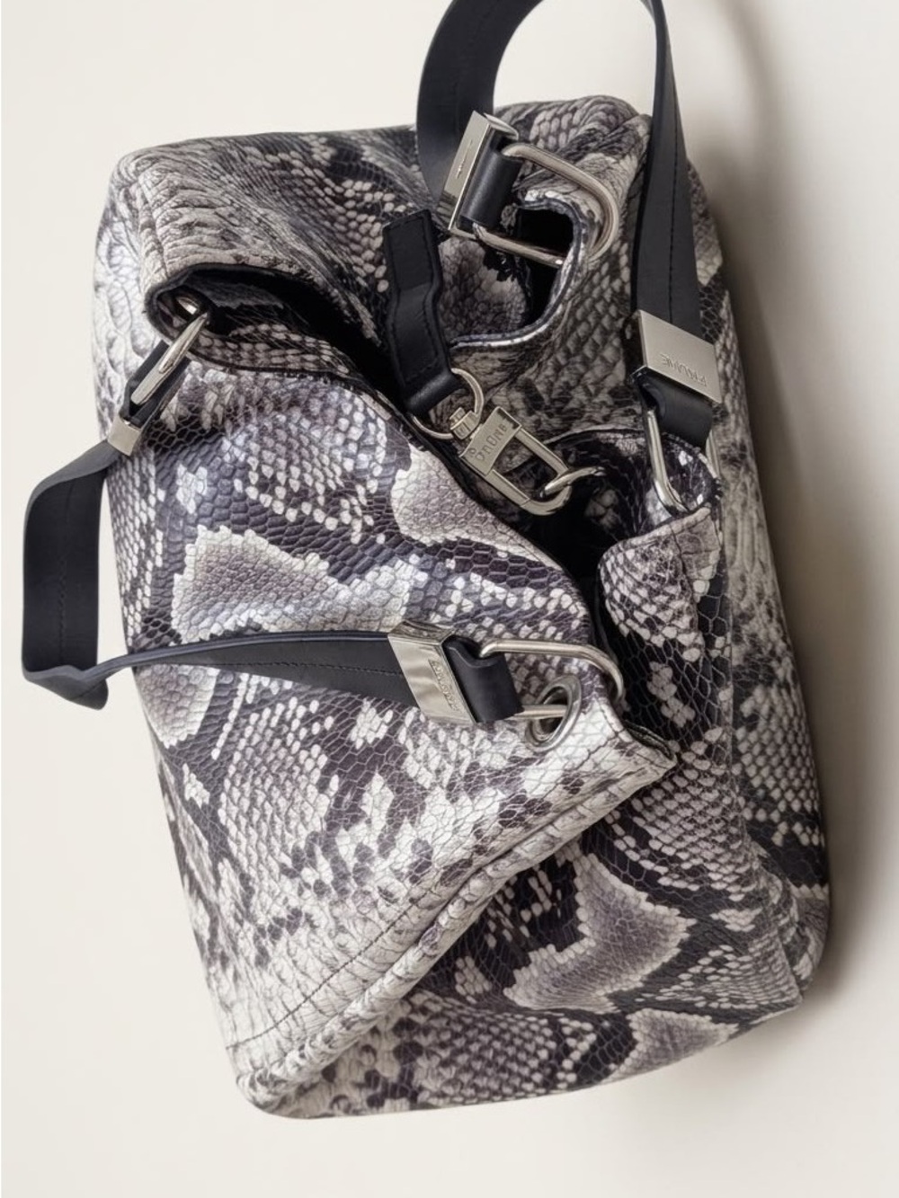 Prune Snake-Print Shoulder Bag in Black & Gray